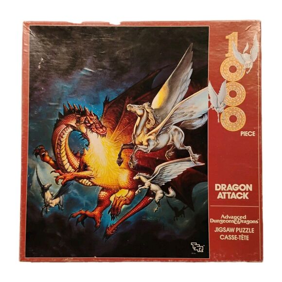 Dragon Attack 1984 Jigsaw Puzzle Advanced Dungeons & Dragons 1000 pc COMPLETE - Picture 1 of 8
